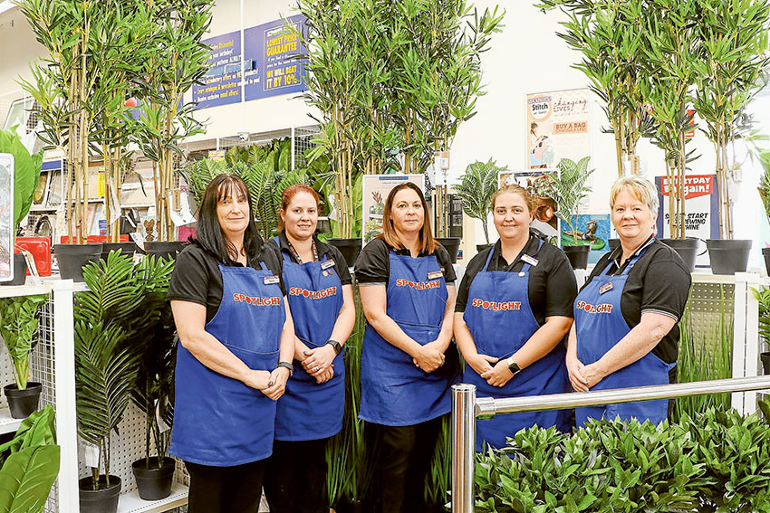 LEARN NEW SKILLS… From left, Shepparton Spotlight store manager, Tania Durston, sew department team leader, Jessica Ford, craft department team leader, De Gribble, furnishings department team leader, Stephanie Ashcroft and manchester and home décor department team leader, Tanya Giesler are keen to help teach locals some new skills during Make It Month. Photo: Katelyn Morse. 