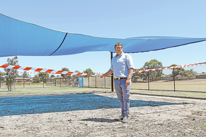 DAMAGE TO PARK… Greater Shepparton City Council Manager Parks Sport and Recreation, Tim Zak at the Ducat Reserve dog park on Paterson Road, which was recently vandalised. Photo: Katelyn Morse.