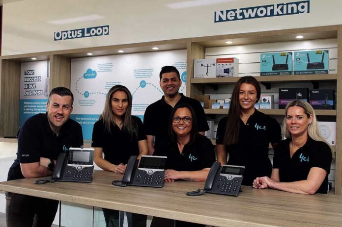MEET THE TEAM... Optus managing director Anthony Spadaro and office manager Connie Spadaro, network engineer Himanshu Sachdeva, tele appointer Hannah Mammone, with business development manager Jo Ruth and business account manager Jodie Taylor. Photo: Kelly Lucas.