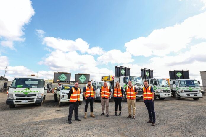 BIG GREEN DIAMOND...The team of more than 150 staff at GAME Traffic & Contracting are committed to keeping you safe across the Goulburn Valley and beyond. Pictured from left is CEO Josh Hudson, traffic hire supervisor Samut Uruz, Goulburn Murray regional manager Andrew Harlow, central operations team leader Amy Roache, Geared4Careers manager Craig Mangan and general manager Max Allen. Photo: Kelly Carmody