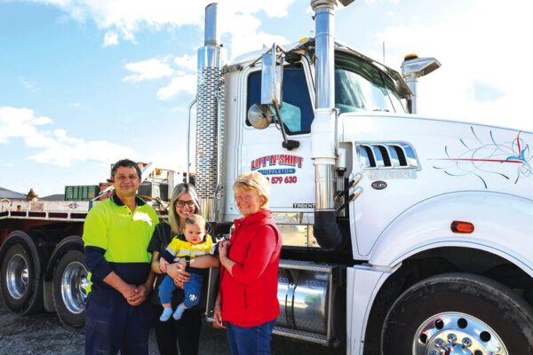 CORNERSTONE OF OUR TRANSPORT INDUSTRY...Servicing the transport needs of the Goulburn Valley for over 20 years, Lift N Shift has grown to a fleet of over 20 trucks and 20 employees. Pictured from left, foreman Frank Vivona with Marie and Leo Oliver, (daughter and grandson of owners, Tony and Julie Pastucci) and office manager Patsy Demase. Photo: Kelly Carmody